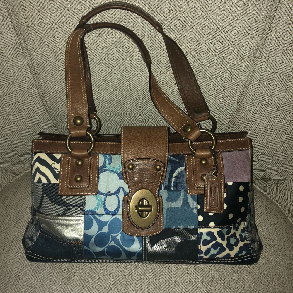 Coach denim patchwork logo bag.